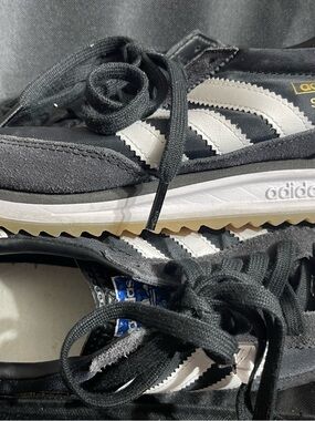 adidas Black & White Retro Trainer with Gum Outsole